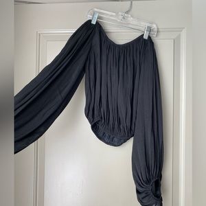 Black Flowy Off-Shoulder Peasant Balloon Sleeve Top | Size M